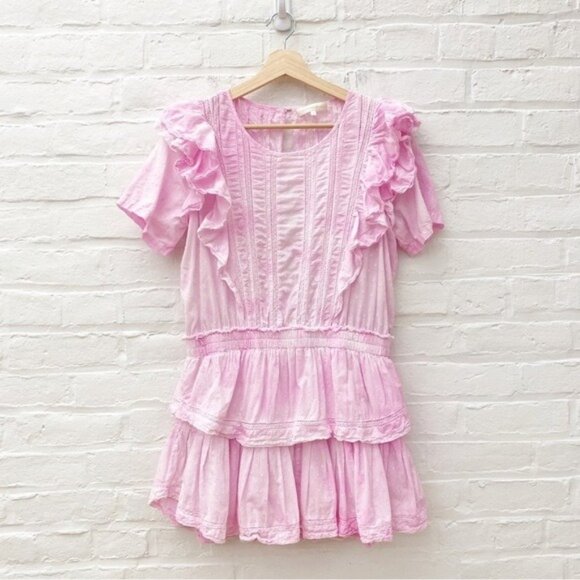LoveShackFancy || Natasha Mini Dress Ruffle Swiss Dot Tie Dye Peony Pink XL - Picture 1 of 8